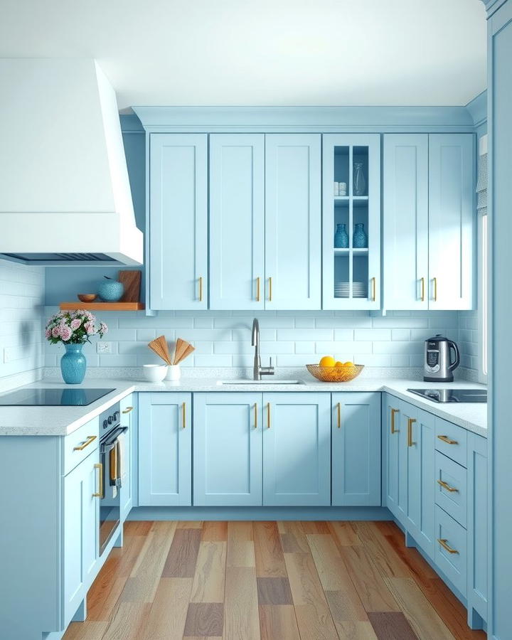 Light Blue Cabinets in a Monochromatic Scheme