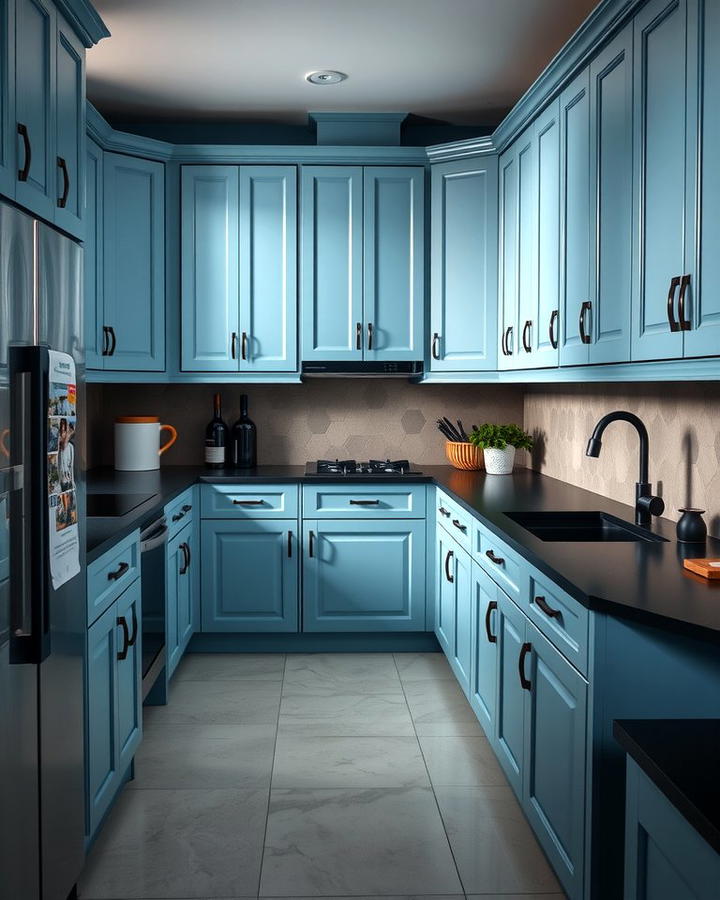 Light Blue Cabinets with Dark Countertops 2