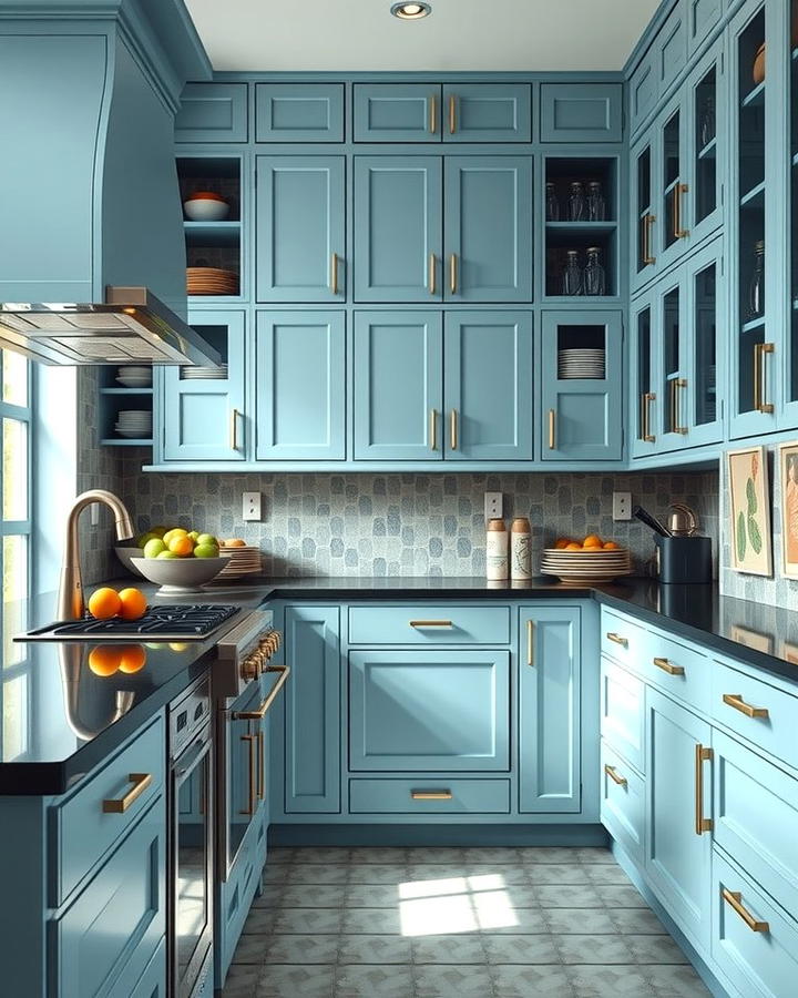 Light Blue Cabinets with Dark Countertops