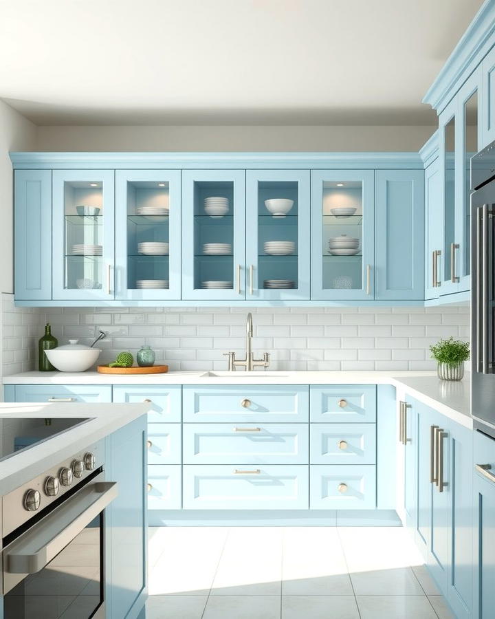 Light Blue Cabinets with Glass Fronts