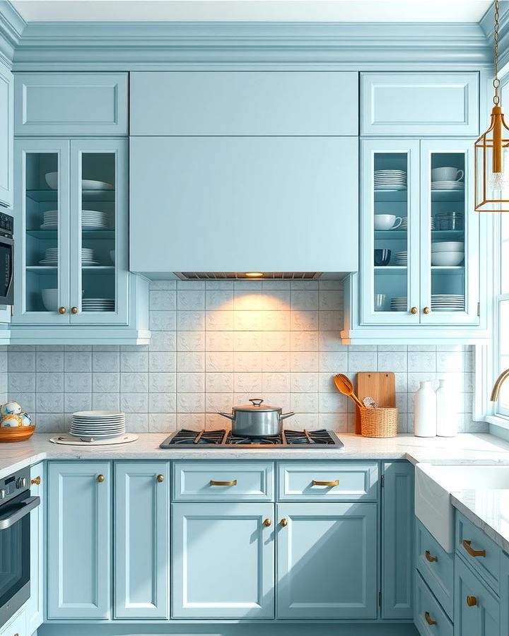 Light Blue Cabinets with Glass Inserts