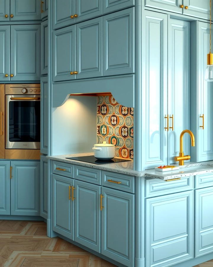 Light Blue Cabinets with Gold Accents