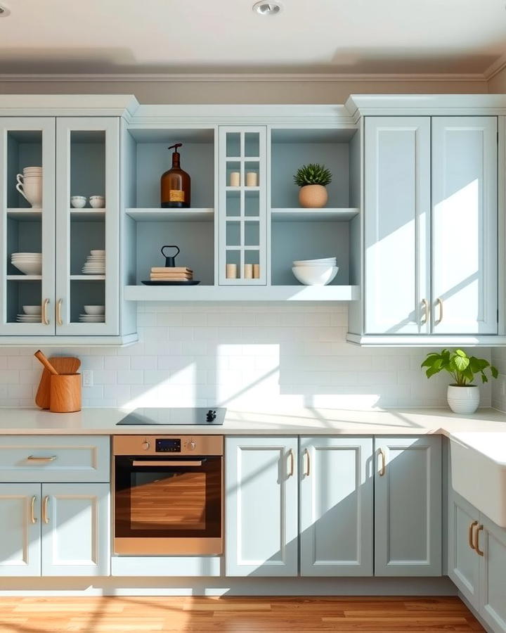 Light Blue Cabinets with Open Shelving 2