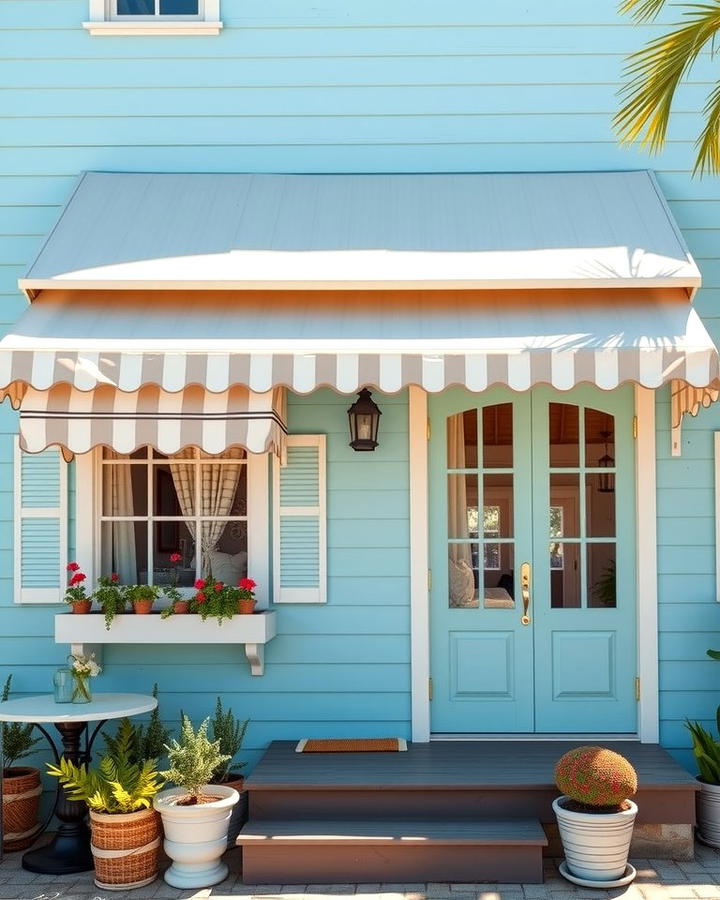 Light Blue and White Striped Awnings