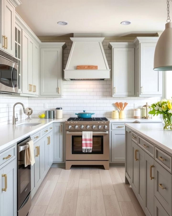 Light Gray Cabinets with Subway Tile Backsplash