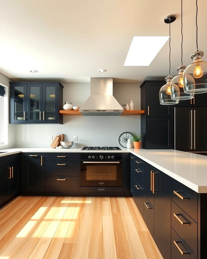 Light Wood Floors in a High Contrast Kitchen