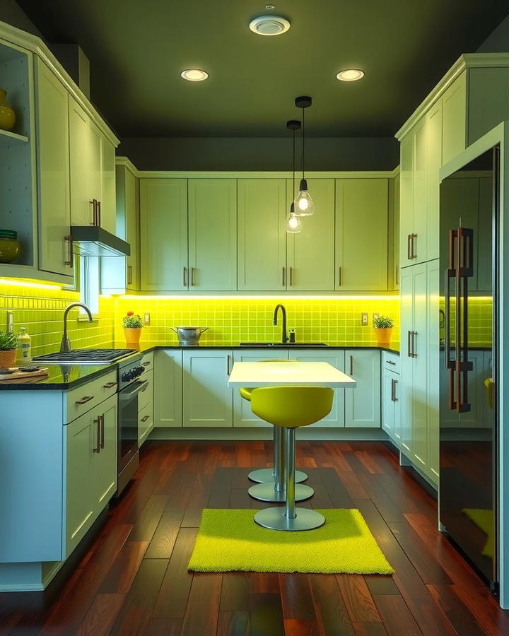 Lime Green Accents with Dark Brown Flooring