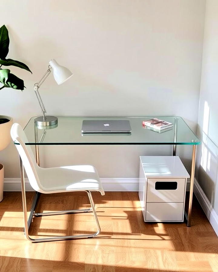 Living Room Glass Desk for an Open Look