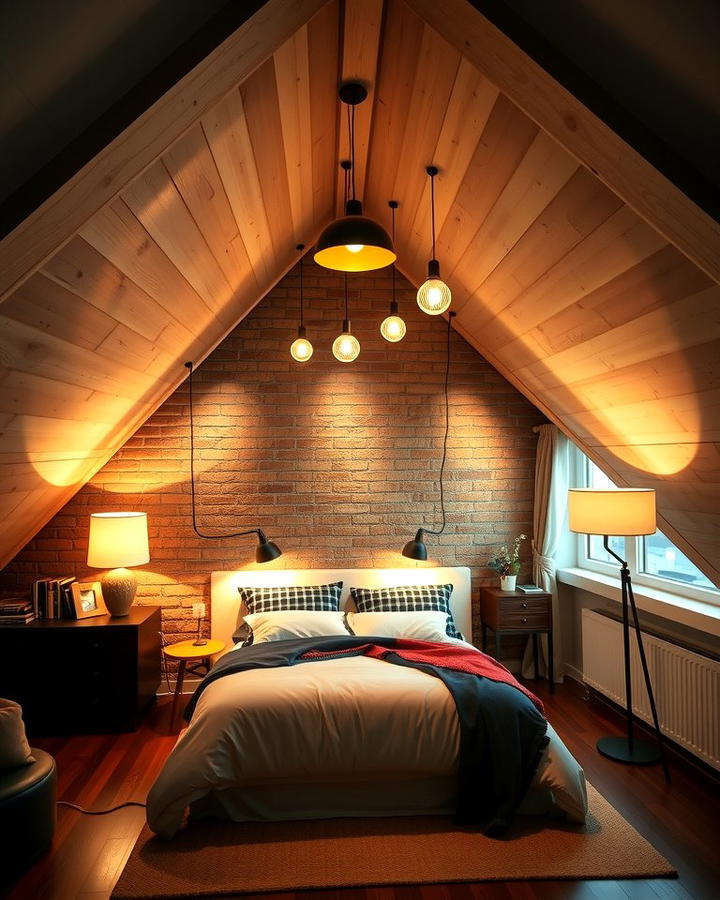 Loft Bedroom with Dramatic Lighting