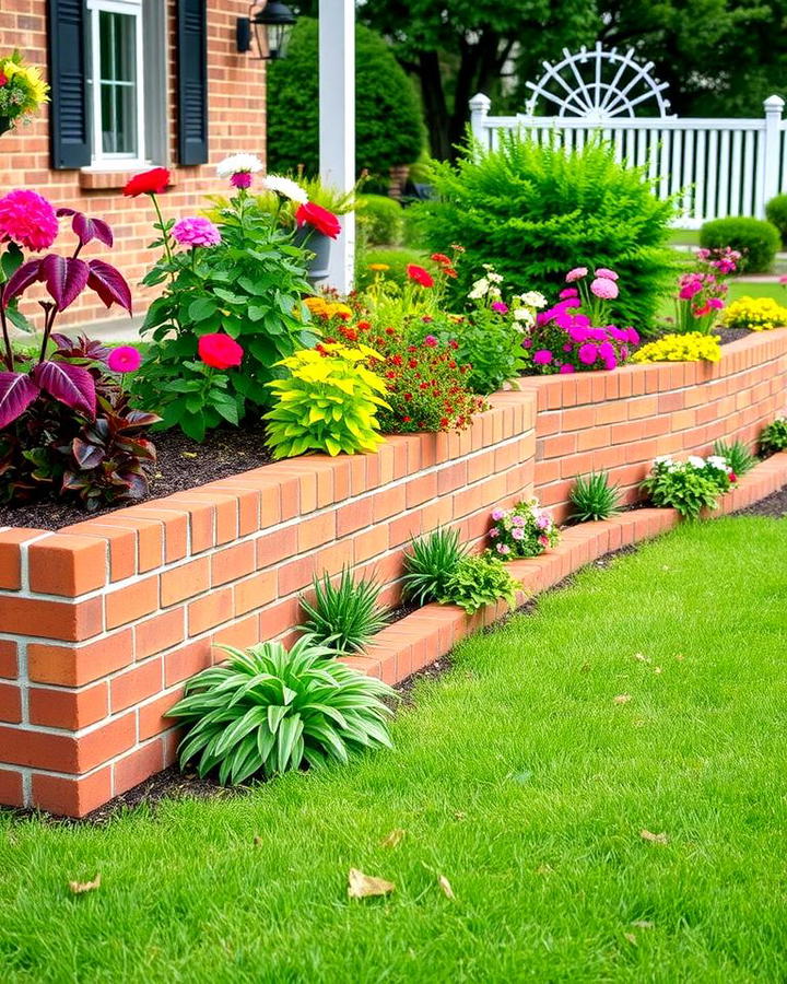 Low Brick Fence with Flower Bed Integration