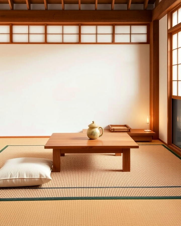 Low Wooden Furniture in Japanese Interior