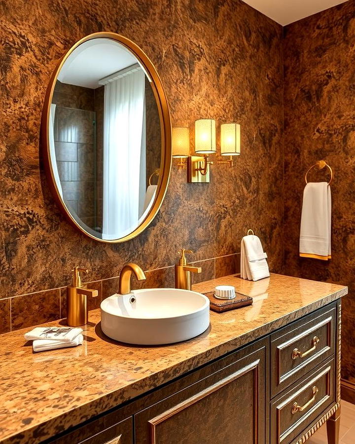 Luxurious Details with Gold Toned Brown Granite