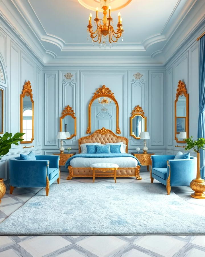 Luxurious Light Blue and Gold Accents