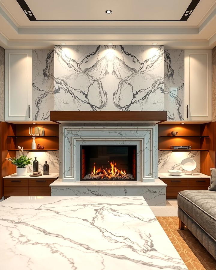 Luxury Kitchen with a Marble Fireplace