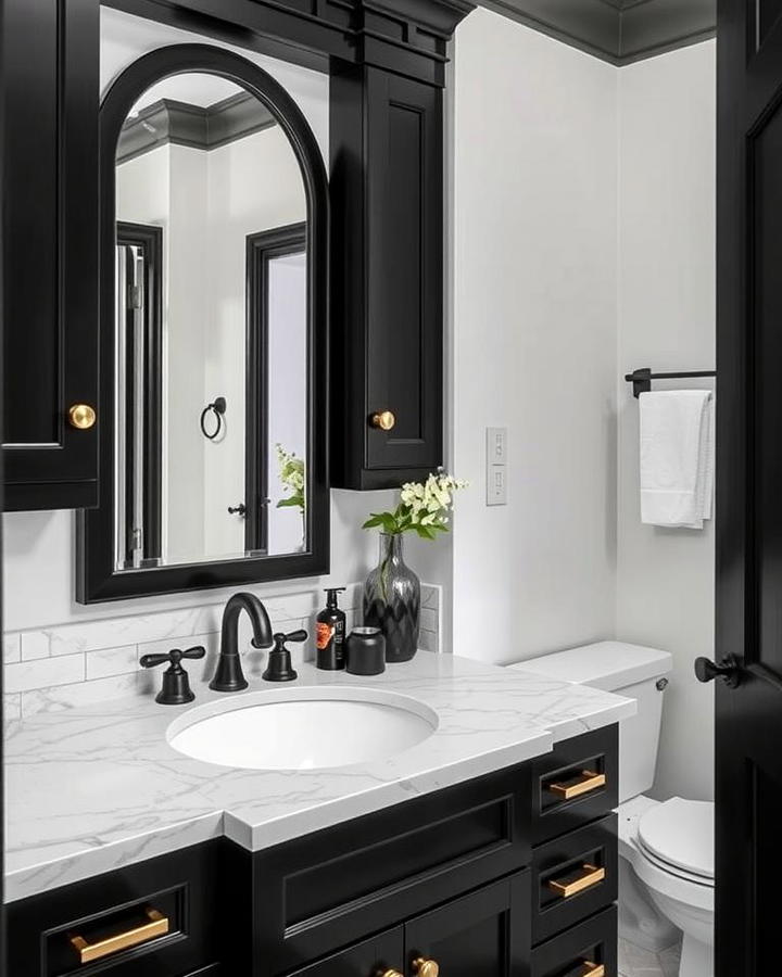 Marble Countertop with Black Cabinetry