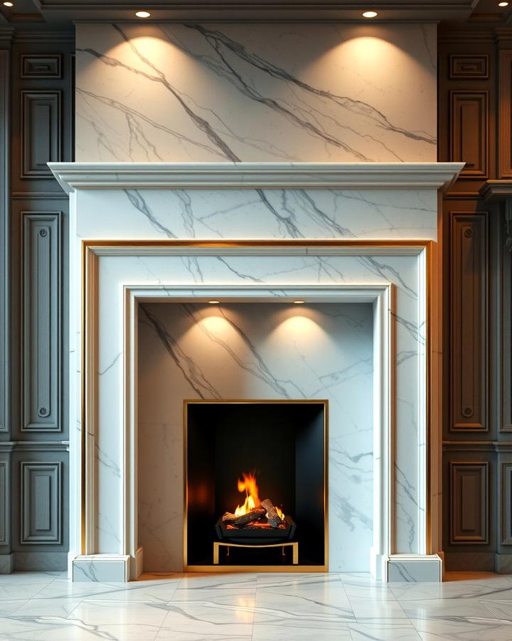 Marble Fireplace with Metal Accents