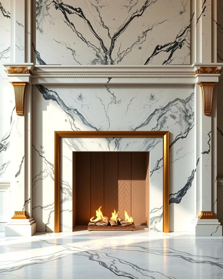 Marble Fireplace with Metallic Accents