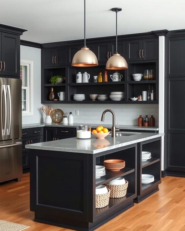 Matte Black Island with Open Shelving