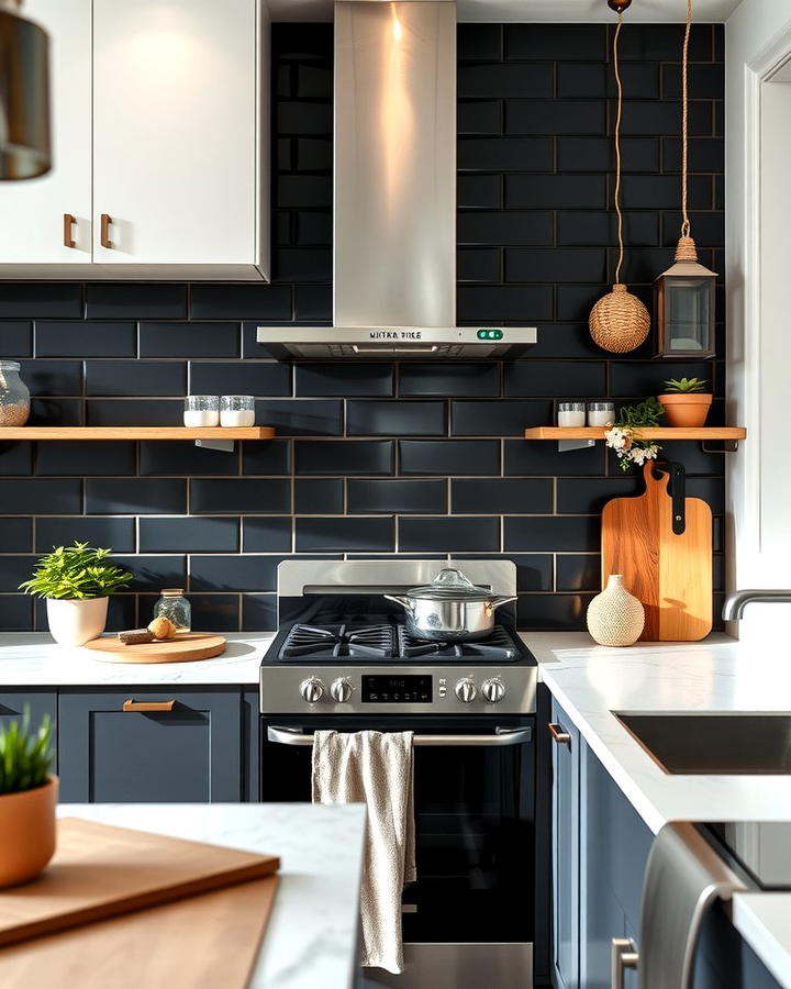 Matte Black Subway Tile Backsplash