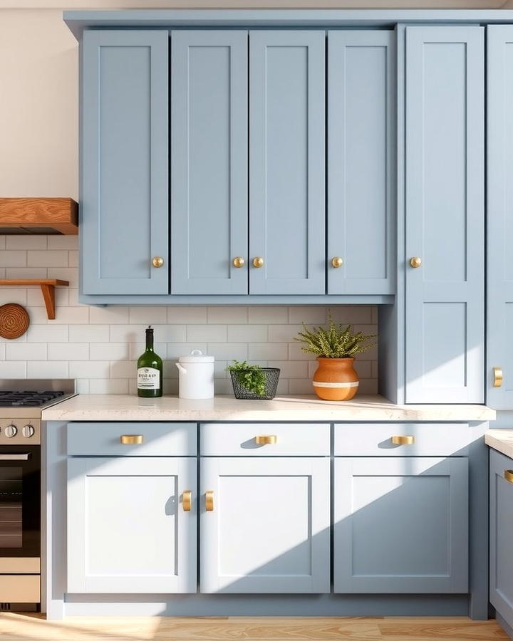 Matte Blue Cabinets with Brushed Gold Knobs