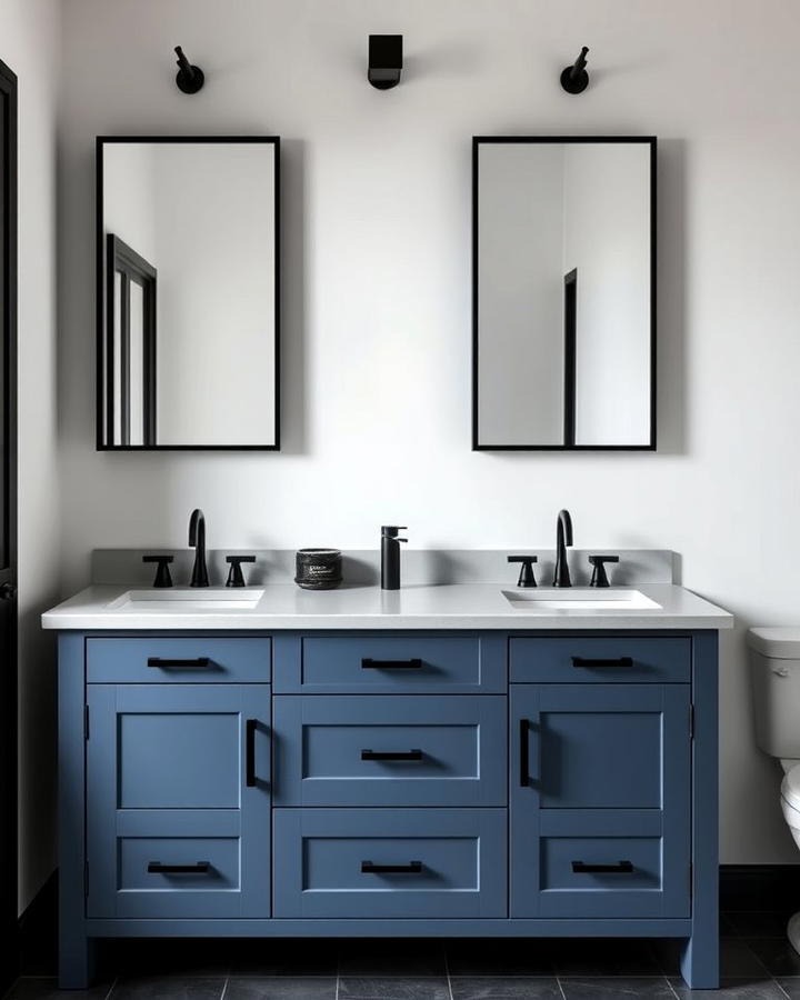 Matte Blue Vanity with Black Hardware