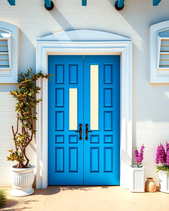 Mediterranean Blue Doors with White Frames