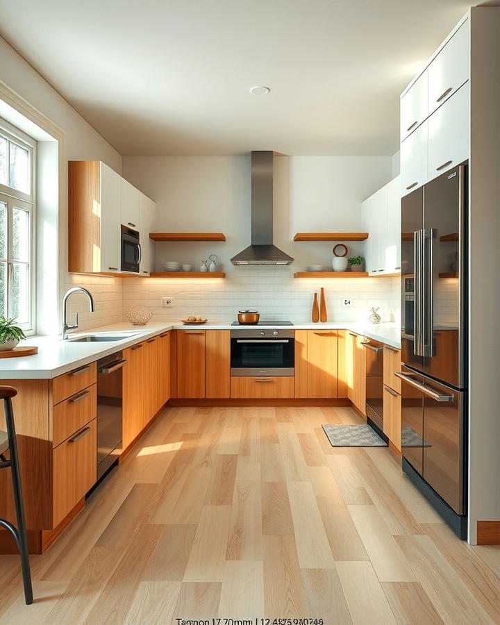 Mid Century Modern Kitchen with Light Wood Floors