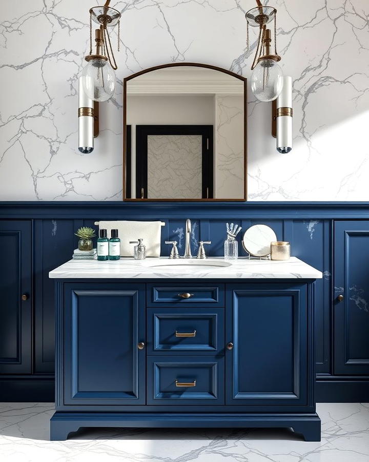 Midnight Blue Vanity with Marble Top