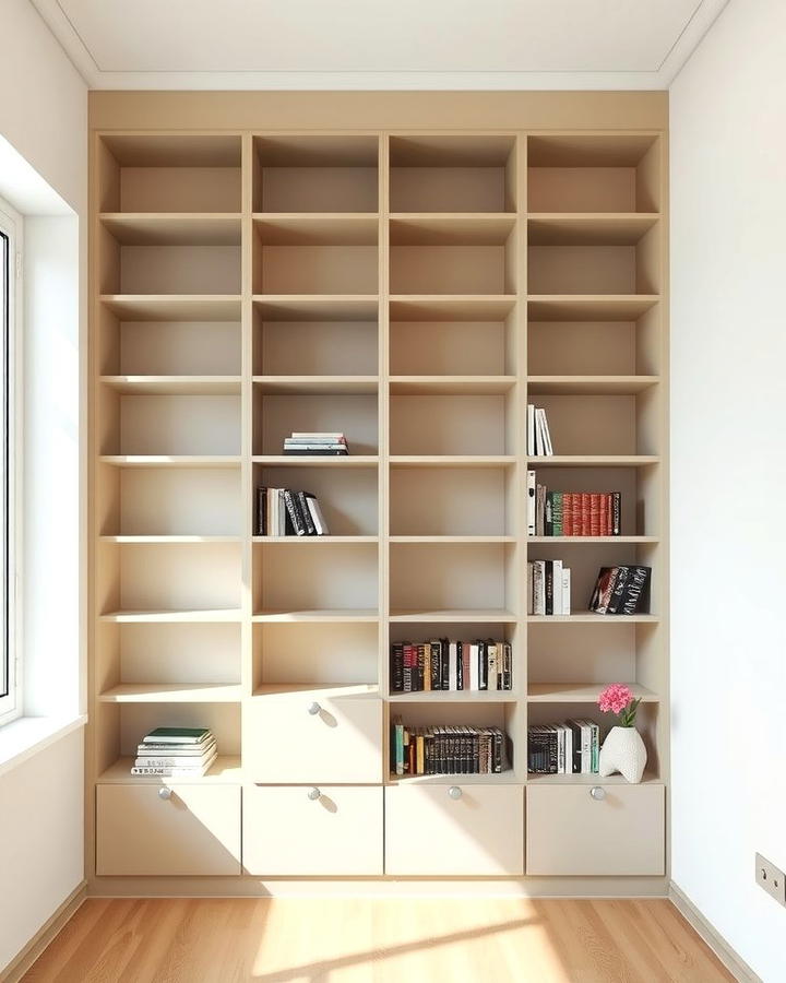 Minimalist Built in Bookshelves