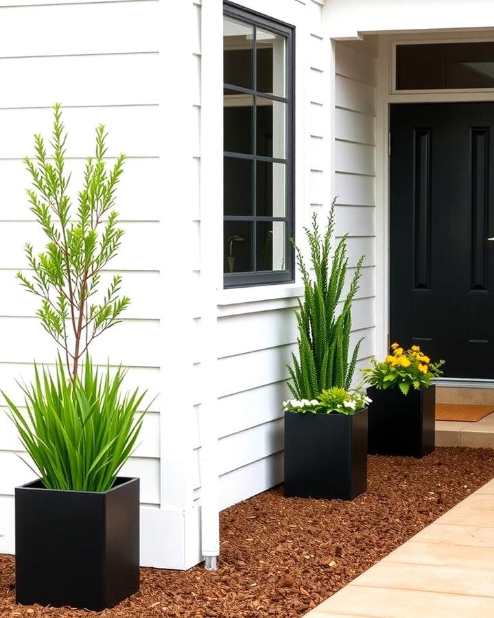 Minimalist Landscaping with Black Planters