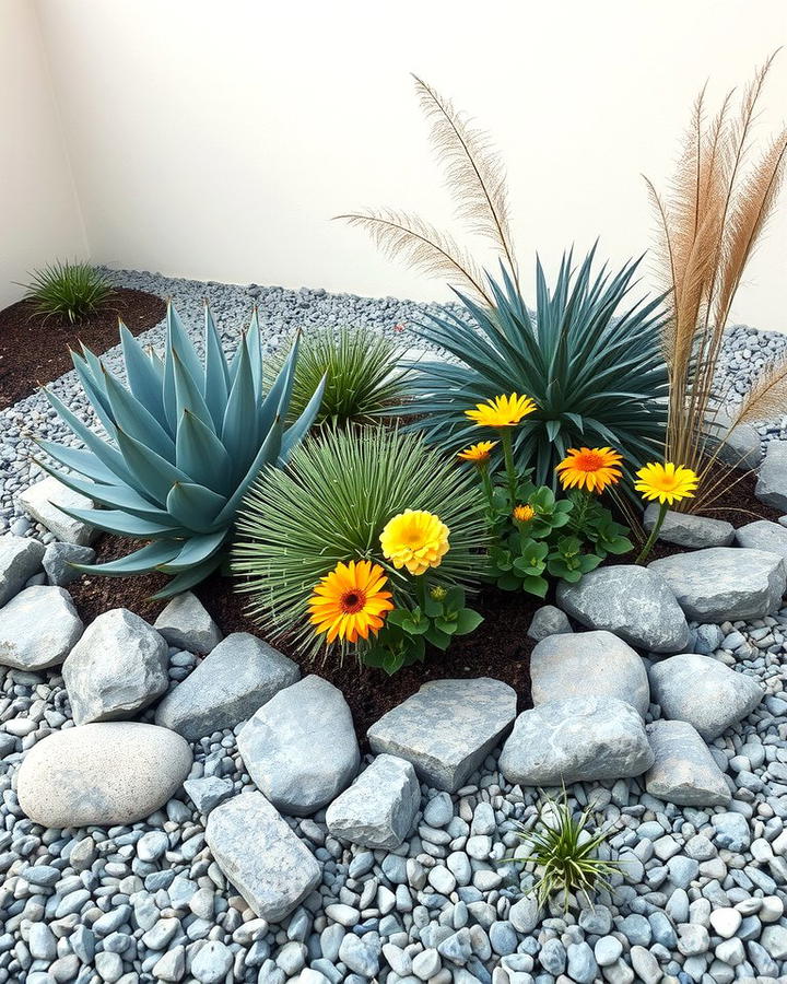 Minimalist Rock Garden with Flowers