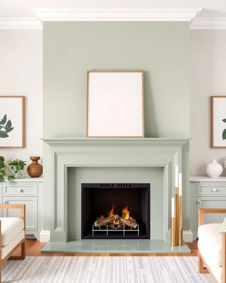 Minimalist Sage Green Fireplace Surround