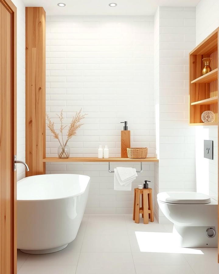 Minimalist White and Wood Bathroom