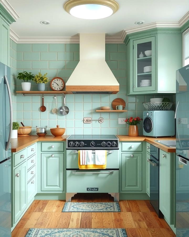 Mint Green Tiles with Reclaimed Wood