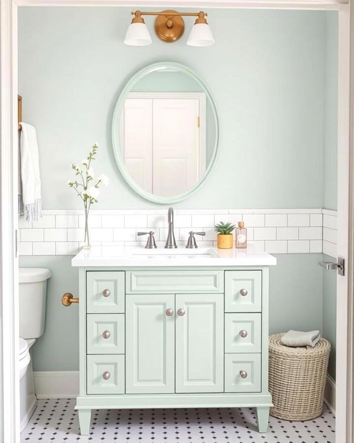 Mint Green Vanity for a Subtle Pop of Color