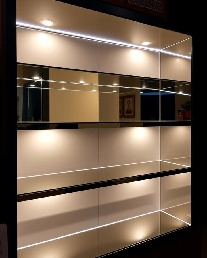 Mirror Backed Shelves with Lighting