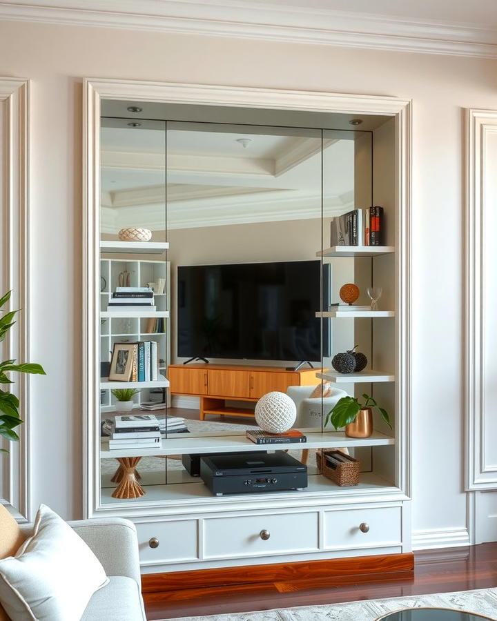 Mirror with Built In Shelves for Dual Functionality