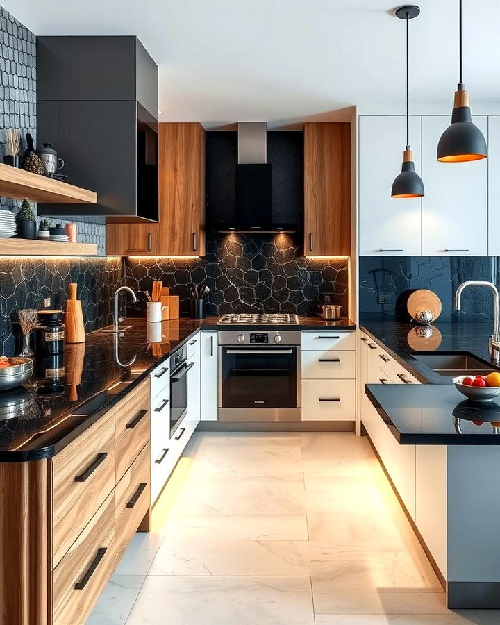 Mixed Material Countertops Featuring Black Accents