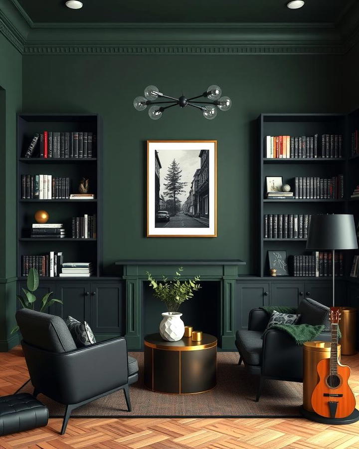 Mixing Dark Green with Black Accents for a Bold Look