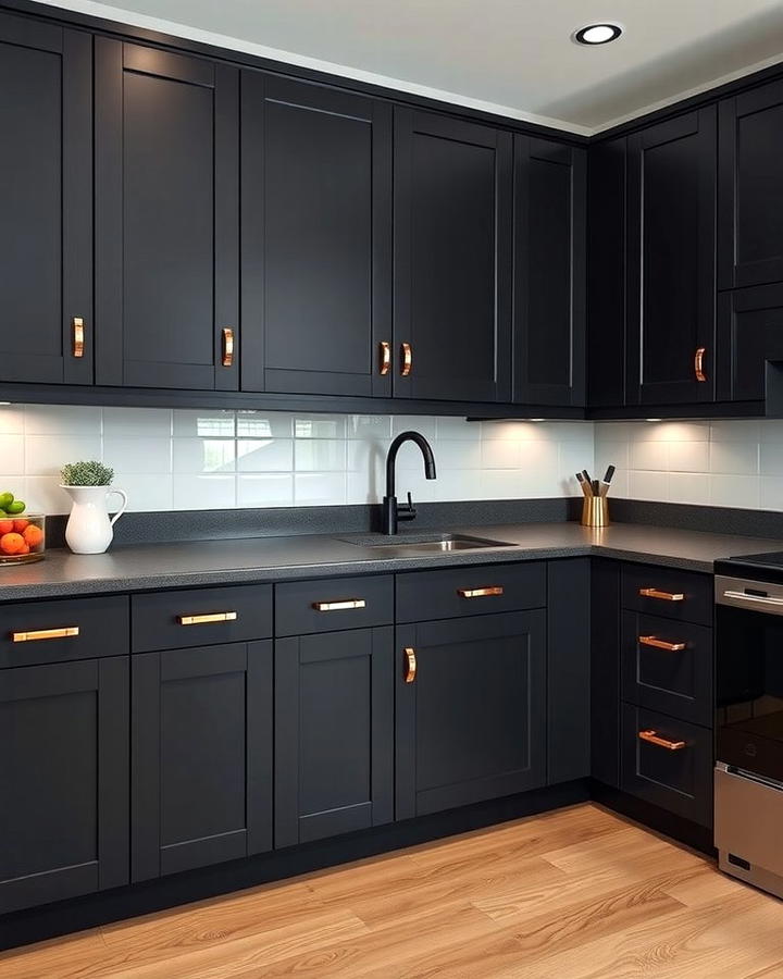 Modern Black Cabinets with Copper Handles