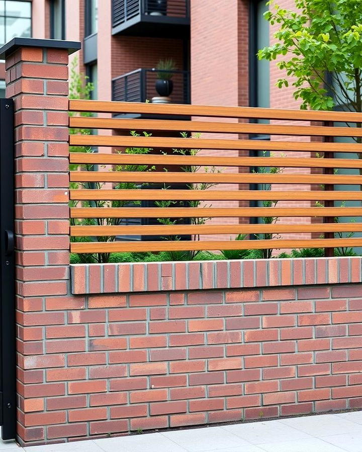 Modern Brick Fence with Horizontal Slats