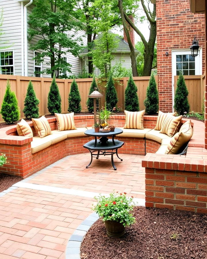 Modern Brick Patio With Built in Seating