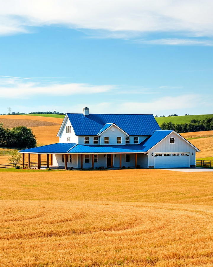 Modern Farmhouse With Blue Metal Roof