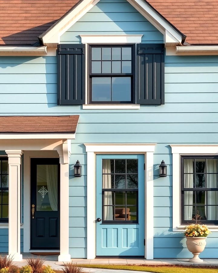 Modern Farmhouse with Sky Blue and Brown Roof