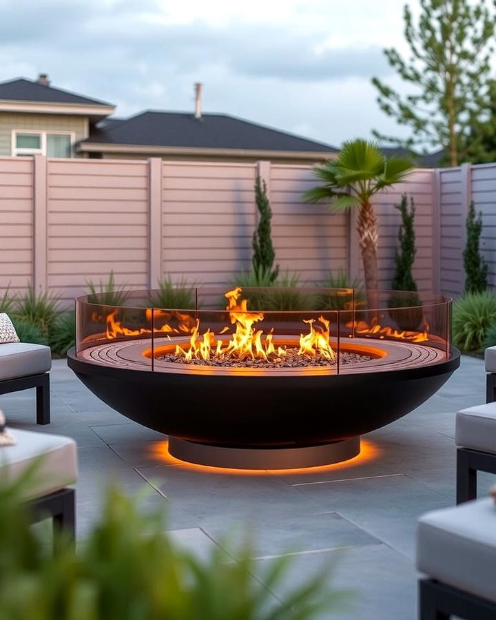 Modern Fire Pit with Glass Wind Guards