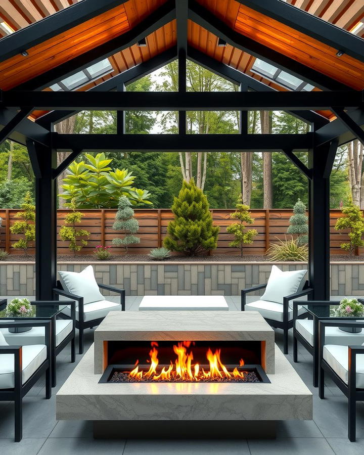 Modern Gazebo with Sleek Gas Fireplace