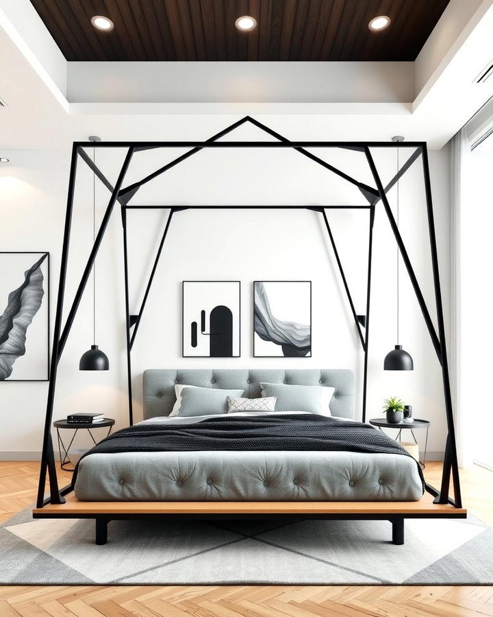 Modern Geometric Canopy Bed