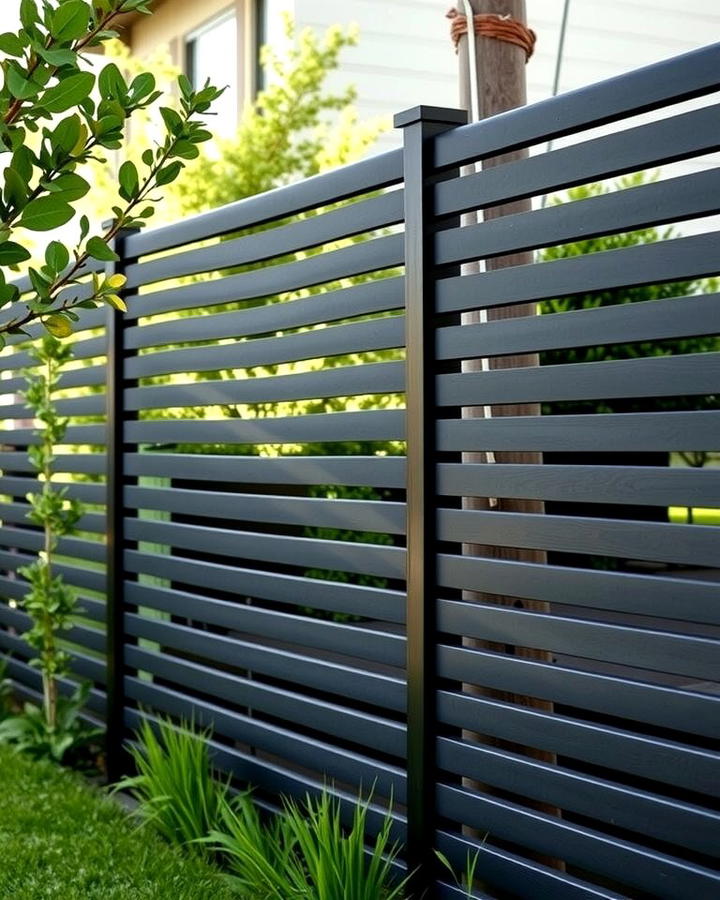 Modern Horizontal Slat Black Fence