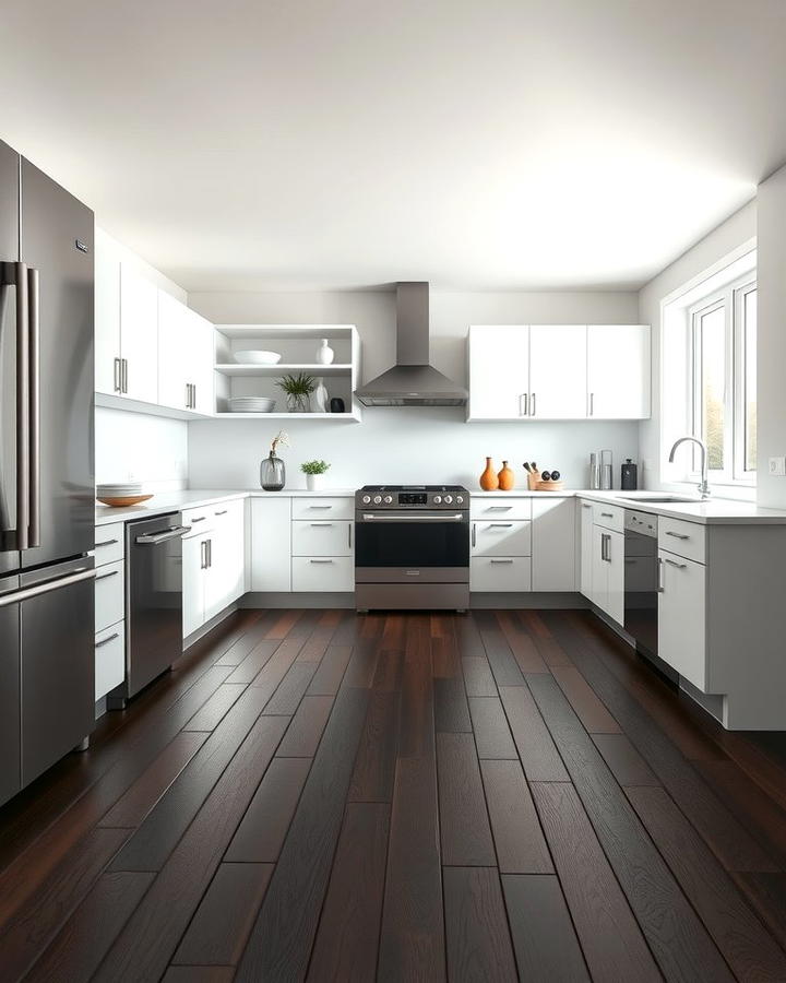 Modern Minimalism with Dark Wood Floors