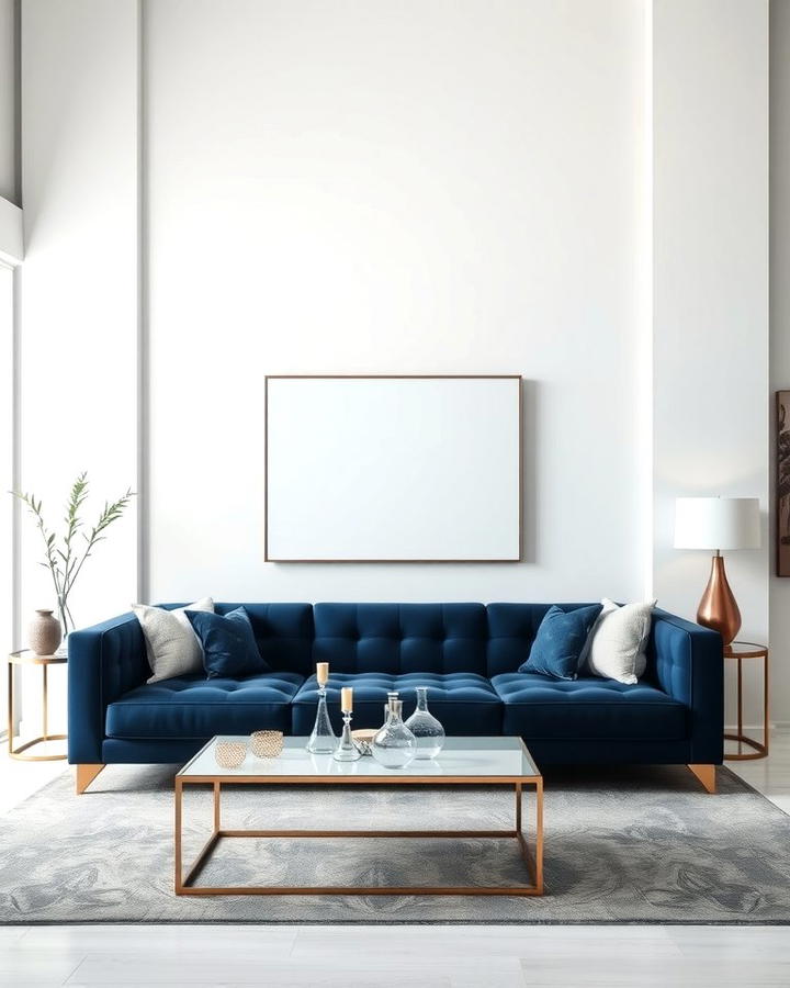 Modern Minimalism with a Navy Blue Sofa